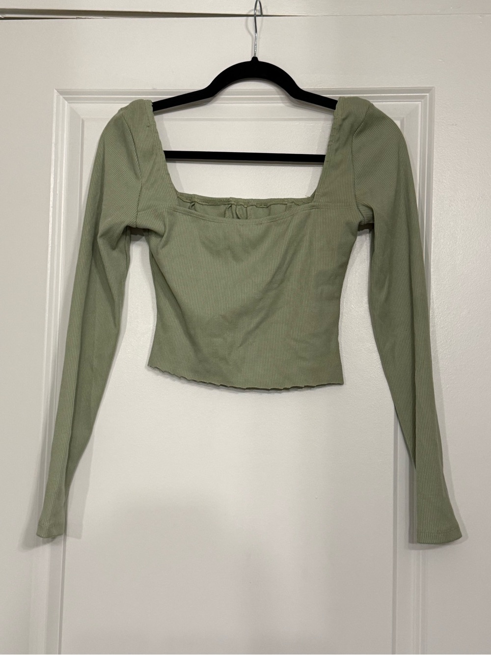 Princess Polly Sage Green Ribbed Long Sleeve Corset Crop Top Size 6 - Picture 5 of 5